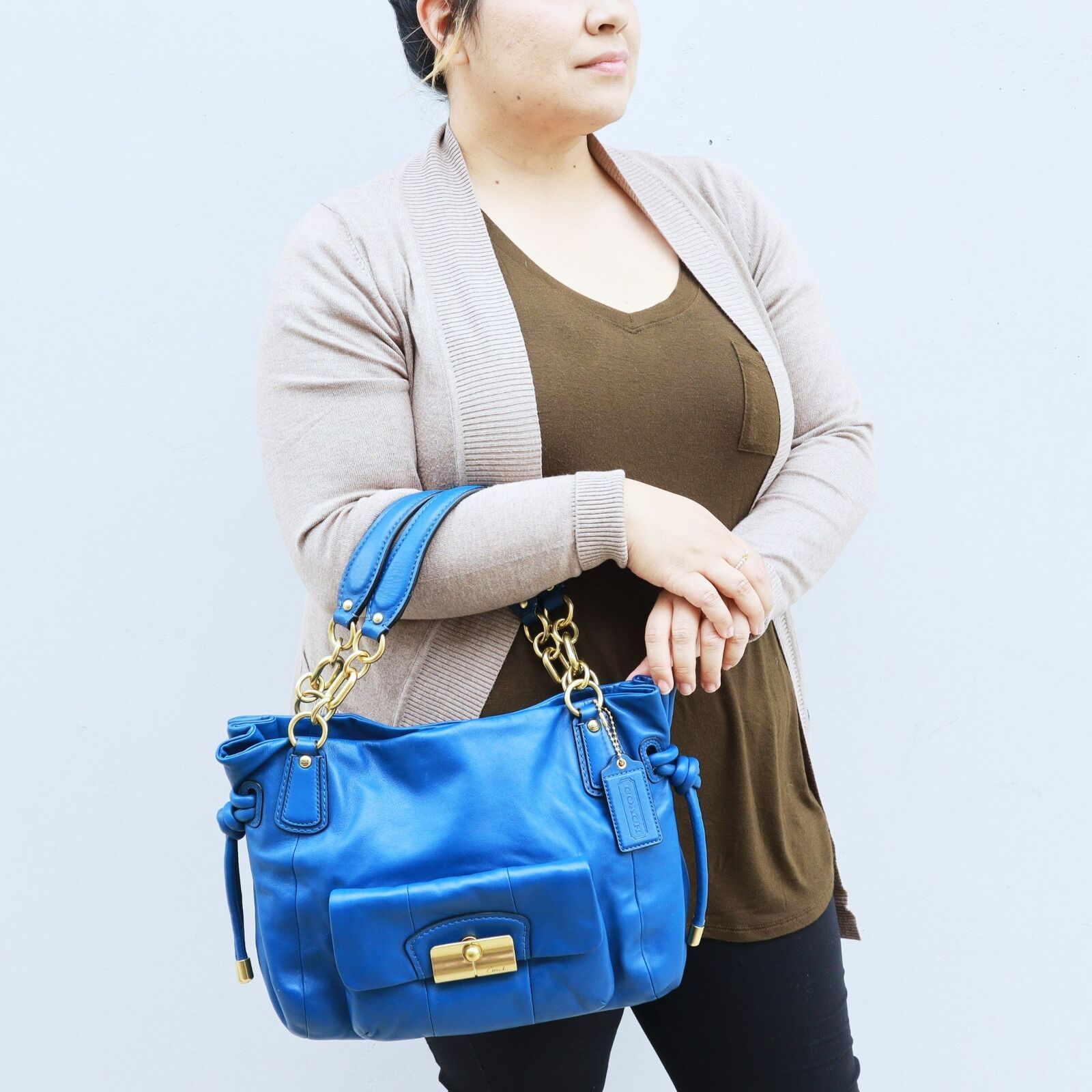 New Coach Classic Work Tote Satchel W Chain Jewel Blue